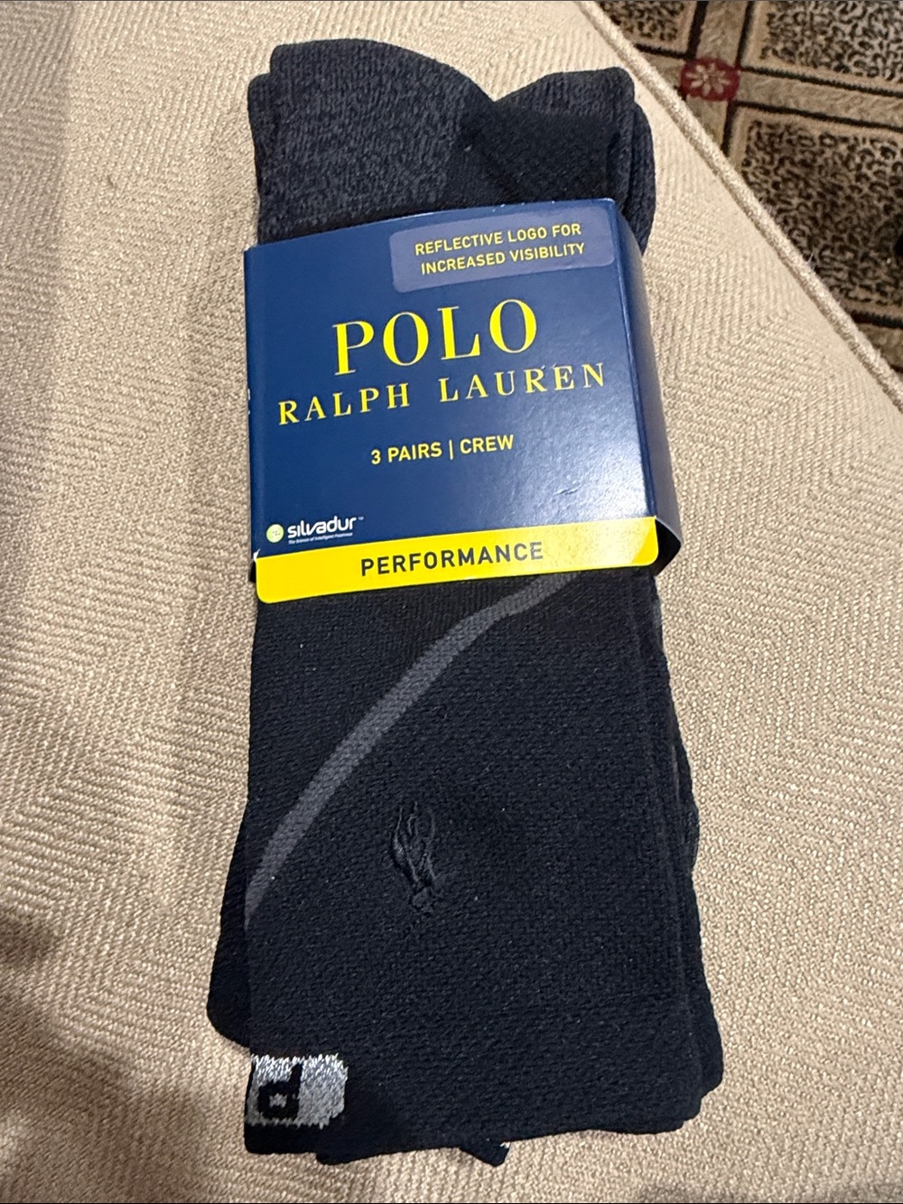 Polo by Ralph Lauren Black Performance Crew Socks (3 Pairs)sock size 10-13 shoe